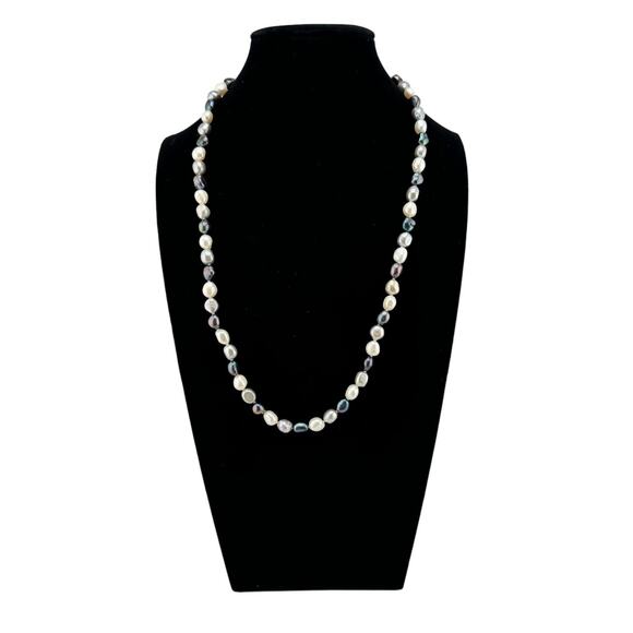 Real Fresh Water Pearl Necklace Iridescent‎ Multi Color 925 Silver Clasp - Picture 1 of 3